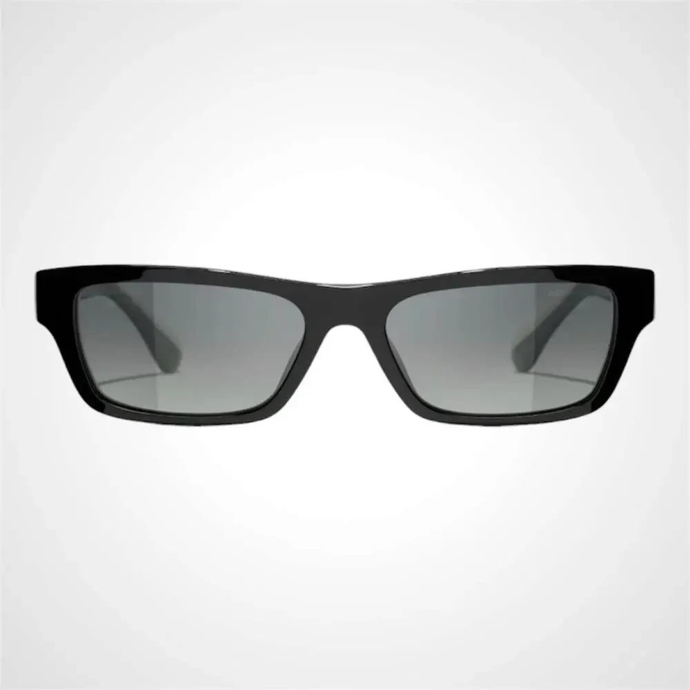 New CHANEL Sunglasses Black Polarized Acetate Strass Crystal CC Rectangle Womens - Picture 2 of 5